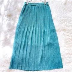 ダブルクローゼット ロング プリーツスカート グリーン ウエストゴム