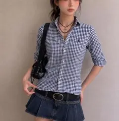 y2k 00s RALPH LAUREN 長袖 チェックシャツ リネンブレンドのサムネイル