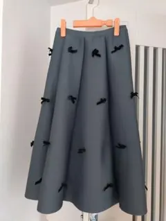 【GLAMOROUS GARDEN】ロングフレアスカート 黒リボン付き【グレー】