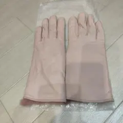 セルモネータピンクベージュレザー長手袋 ファー付き