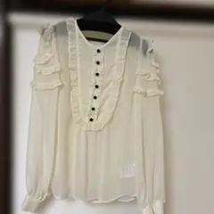 シースルーフリル付き長袖シャツ
