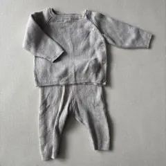 グレー リブ編み ベビーセットアップ