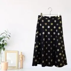 zk341【M】ロングスカート レオパードドット ドット柄 総柄
