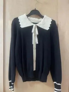 黒 レース襟 長袖ニット