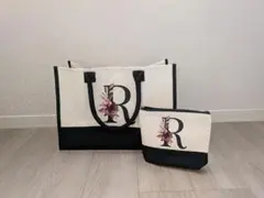 花柄ロゴ 【Ｒ】トートバッグ＆ポーチセット　黒白