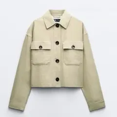 【新品】ザラ ZARA リネンブレンド クロップドジャケット S カーキ