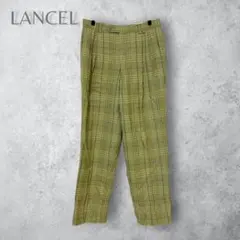 【LANCELLランセル】　2タックパンツ　チェック柄　テーパード　79 カーキのサムネイル