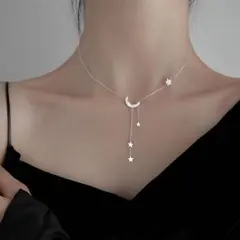 042N S925ムーン＆スターCZネックレスシルバー上品大人可愛い人気高 