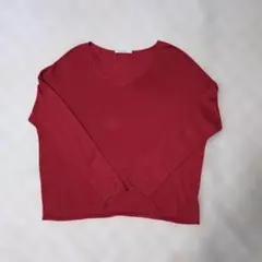 MOUSSY　薄手　Vネックニット　ドロップショルダー　コットン混　レッド　F
