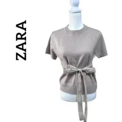【新品】ZARA ザラ ベージュ リボン付き半袖ニット M