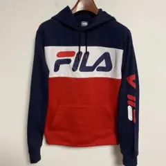 FILA フィラ フード付き スウェットパーカー ネイビー/レッド M