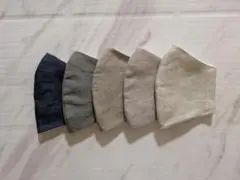 大*大きめサイズ　ハンドメイドマスク5枚セット　麻100％　シンプル