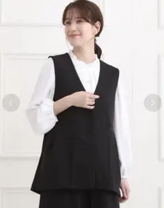 カットジョーゼットペムラムジレセットアップ　パンツスーツ　ジレM パンツLセット