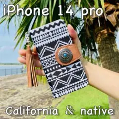 iPhone 14 pro ケース 西海岸スタイル ネイティブ コンチョ 手帳型