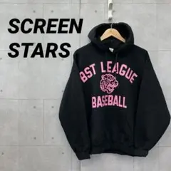 SCREEN STARS スウェットパーカー カレッジロゴ ダメージ加工 L 黒