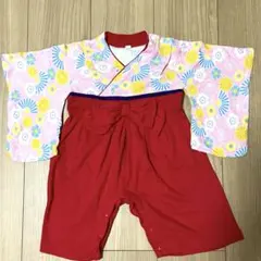 Y*u様 ベビー　被布着 はかま　ピンクと赤の花柄 80cm