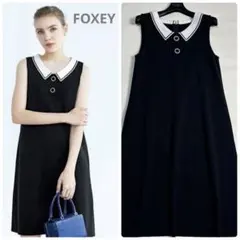 未使用級✨フォクシー Twigg 白襟 ニットワンピース ジュエルボタン 38
