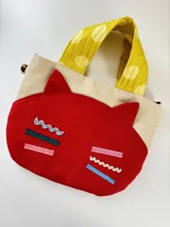 猫バッグ カラフル ドット柄 帆布 ハンドメイド セール