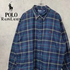 【90s 古着】ポロ ラルフローレン 刺繍 チェック柄 シャツ グリーン XXL