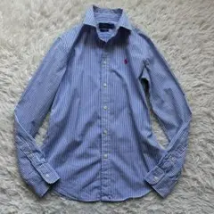 美品✨ポロラルフローレン　コットンシャツ　ストライプ　ポニー刺繍　長袖　現行