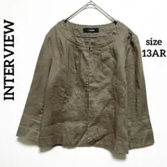 インタビューノーカラージャケット　リネン ライトアウター　13AR 薄手　カーキ