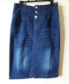 デニムブルー ボタン付きタイトスカート
