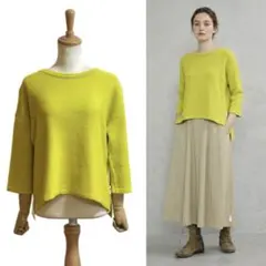 【v.m】 パラスパレス コットンリネン素材 8分袖丈ニット レモンイエロー