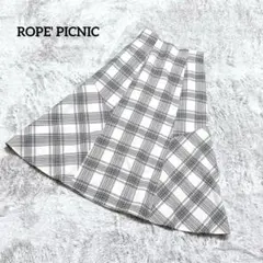 ロペピクニック【M】フレアロングスカート チェック ホワイト ゆったり 綺麗め