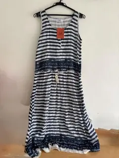 h.b ノースリーブ ボーダー ワンピース ネイビー