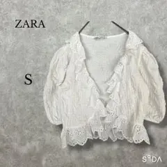 ザラ ZARA【S】フリルレースブラウス ボレロ ショート丈 ボレロ 5分袖