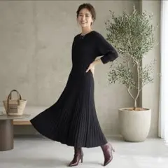 Mila Owen ニットロングワンピース A ライン ブラック　インナー付