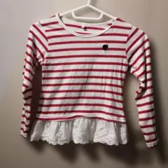赤と白のストライプ 長袖Tシャツ (120cm)