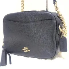 ✨美品✨コーチ カメラバッグ 2way ロゴ金具 チェーン レザー ブラック 