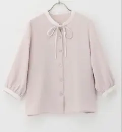 七分袖配色リボンブラウス　ハニーズ L L