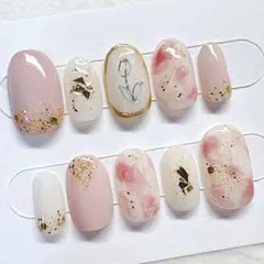 【現品】 ニュアンス × ミラー ピンク ネイルチップ オーバル No.32