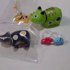 赤ベコストラップ　カラフル　赤ベコ　リング　キャラクター4点セット
