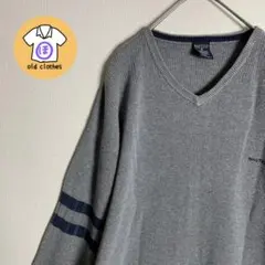 nautica ニット　セーター　ワンポイント刺繍ロゴ　vネック　グレー　古着