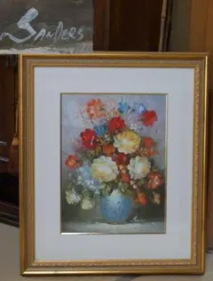 薔薇の花 肉筆 油彩 絵画 美術品 インテリア 真作 静物画 作家証明書