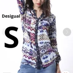 美品✨Desigual ブラウス　総柄　レース　長袖　シャツ　デシグアル　絞り