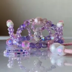 ティアラセット＊ティアラ＊リング＊ヘアゴム⭐︎ビーズ♡ピンクパープル紫♡プリンセス