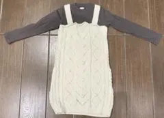 プティマイン ニット ドッキング ワンピース アイボリー チャコール 120