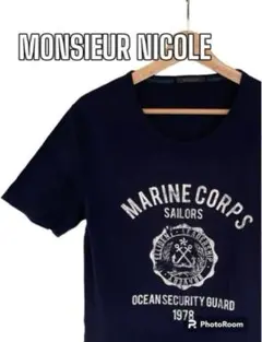 ムッシュニコル メンズ 半袖 Tシャツ マリン ネイビー 古着 Mサイズ