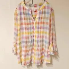 【Charter Club】チェック柄　ブラウス カラフル 七分袖 フレア袖