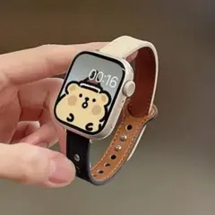 Apple Watch バンド ブラック×ベージュ ツートン 合成皮革 レザー調