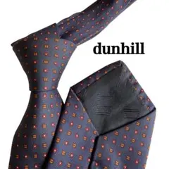 dunhill ダンヒル　ネクタイ ネイビー 小紋柄　ボルドー　四角模様茶色のサムネイル