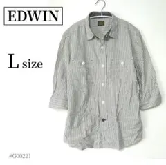 【EDWIN】コットンストライプシャツ 7分袖 グレー Lサイズ 2515のサムネイル