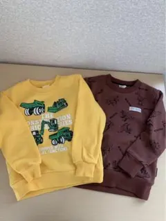 建設車両と動物デザインのトレーナー2枚セット 110