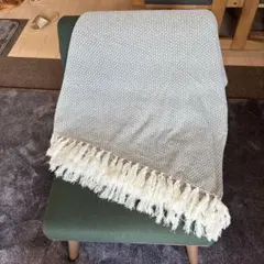 【二トリ】グレー コットン マルチカバー フリンジ付き