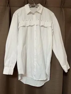 ZARA BASIC パール装飾 フリル 長袖シャツ ブラウス パールシャツのサムネイル
