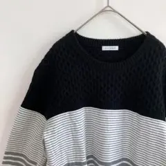 《美品》a.v.v HOMME コットン ニット 切替 カットソー 黒 白 ＸＬ